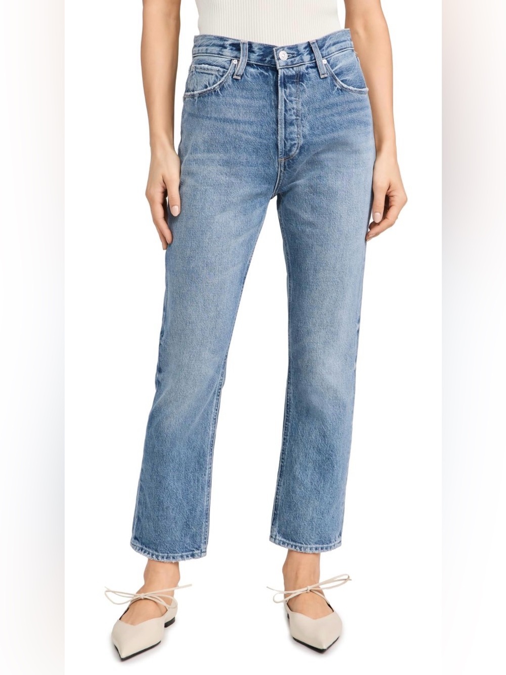 PAIGE Billy Crop High Rise Medium Light Wash Denim Jeans Size 26 Women’s